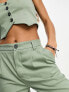 Bershka high waisted wide leg tailored trousers co-ord in sage