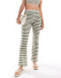 ASOS DESIGN co-ord textured stripe flared trousers in cream and olive