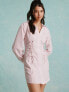 Фото #1 товара Miss Selfridge poplin lace up mini shirt dress in pink stripe