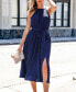 Women's Blue High Neck Sleeveless Midi Beach Dress