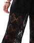 Фото #2 товара JDY Petite crochet wide leg trouser with short inscert in black