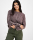 ფოტო #1 პროდუქტის Juniors' Cotton Waffle-Knit Crewneck Sweater