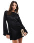 ASOS DESIGN satin mini dress with angel sleeves in black