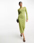 Pretty Lavish high neck split knitted midaxi dress in olive