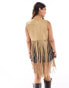 Stradivarius western vest with fringe detail in stone