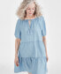 Фото #3 товара Women's Chambray Split-Neck Tiered Dress, Created for Macy's
