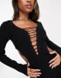 Missyempire knitted ladder detail jumpsuit with open back in black Черный, 42 - фото #3