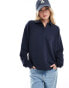 Stradivarius STR oversized polo top in navy