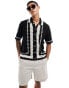 Фото #1 товара Abercrombie & Fitch buttonthrough border stripe crochet knit polo in black