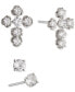 ფოტო #1 პროდუქტის Rhodium-Plated 2-Pc. Set Cubic Zirconia Floral Cross & Solitaire Stud Earrings, Created for Macy's