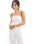 Pimkie tailored bandeau eyelet detail wide leg jumpsuit in white