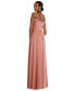 Фото #2 товара Womens Off-the-Shoulder Flounce Sleeve Empire Waist Gown with Front Slit