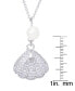 Genuine Freshwater Pearl Cubic Zirconia Seashell Pendant 18" Necklace in Silver Plate