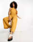 ASOS DESIGN minimal crinkle dungaree jumpsuit in mustard