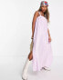 Фото #1 товара Topshop shirred square neck linen midi dress in lilac