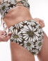 Фото #1 товара Topshop high waist high leg bikini bottoms in khaki daisy print