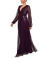 Фото #6 товара Petite V-Neck Side-Beaded Long-Sleeve Gown