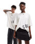 COLLUSION Unisex white t-shirt with logo print in skater fit