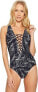 Фото #1 товара Michael Kors 237307 Womens Lace Up Neckline Palm One Piece Swim New Navy Size 4