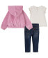 ფოტო #2 პროდუქტის Baby Girls Denim Pant and Tee 3 Piece Set Outfit