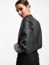 Cotton On stretch faux leather moto jacket in washed black