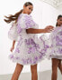 Фото #8 товара ASOS EDITION mini smock dress with placement applique embroidery in lilac