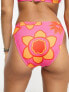 Фото #2 товара Reclaimed Vintage tanga bikini bottom in ribbed orange pop floral print