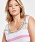 Фото #3 товара Plus Size Printed Scoop-Neck 100% Linen Top, Created for Macy's