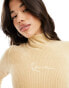 Фото #4 товара Karl Kani small signature ribbed turtle neck bodycon dress in beige