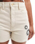 Pieces cotton beach shorts with mono solar print embroidery in cream