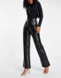 ASOS DESIGN straight leg trouser in high shine faux leather with puddle hem in black