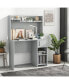 Home Office Desk with Raised Display Shelf and 2 Open Shelves-Gray