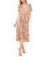 Фото #1 товара Women's Animal-Print Flutter Sleeve Tiered Midi Dress