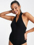 Miss Selfridge plunge collar bodysuit in black