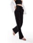 ONLY Tall tie waist wide leg linen trousers in black