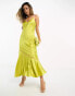 Фото #2 товара Never Fully Dressed asymmetric contrast satin slip dress in chartreuse