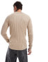 ASOS DESIGN essential muscle fit knitted rib notch neck jumper in taupe