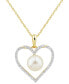 ფოტო #1 პროდუქტის Cultured Freshwater Pearl (7mm) & Diamond (1/7 ct. t.w.) Heart 18" Pendant Necklace in 14k Gold (Also in White Gold)