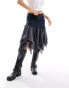 COLLUSION denim hybrid midi skirt with asymmetric hem in washed indigo