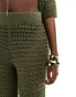 In The Style crochet wide leg trouser co-ord in olive