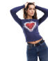 Miss Selfridge heart graphic tee with long sleeve in navy