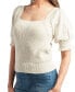 Junior's Rib-Knit Square-Neck Puff-Sleeve Sweater