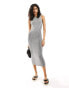 ASOS DESIGN knitted plated midi dress with contrast trim in grey