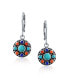 Фото #4 товара Multi Stone Lapis Turquoise Orange Coral Medallion Dangle Earrings For Women Oxidized .925 Sterling Silver Lever Back