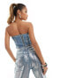 Simmi metallic denim bandeau corset top co-ord in blue BLAU, 40 - фото #3