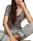 ფოტო #4 პროდუქტის Women's Printed Ribbed Short-Sleeve Henley Tee