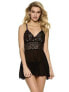 Jezebel Renne 257363 Women's Lace & Mesh Babydoll Chemise Black Size Large - фото #1