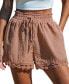 Women's Pink Elastic Waist Wide Leg Shorts