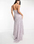 Фото #2 товара Beauut Bridesmaid allover embellished cami slip maxi dress with train in muted lavender