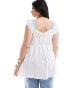 Yours embroidery peplum top in blue and white